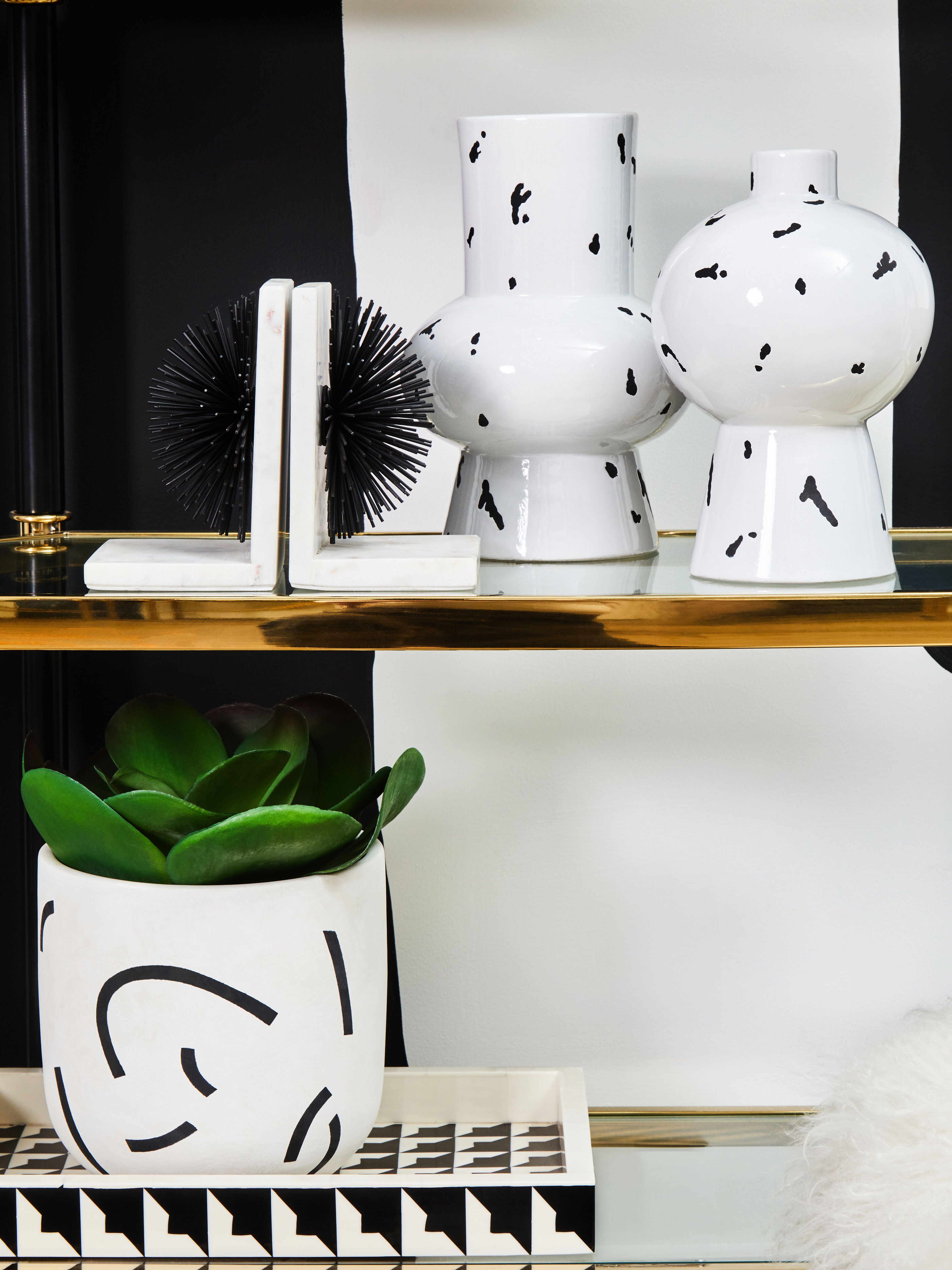 Alston Geometric White & Black Ceramic Vase | Small